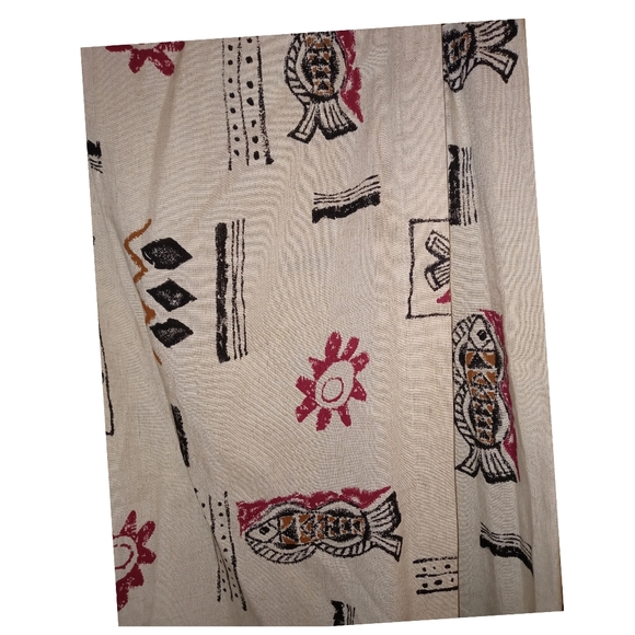 Linen Flax Blend RED n BLACK Long Wrap Skirt Sarong Size 14 Aztec Tribal Print● - Picture 4 of 12